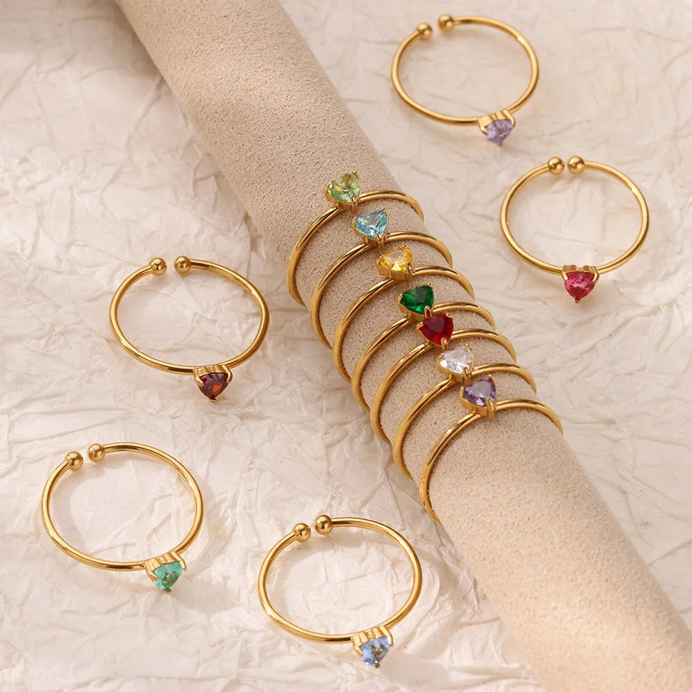 Adjustable 18K Gold-Plated Titanium Steel Birthstone Ring