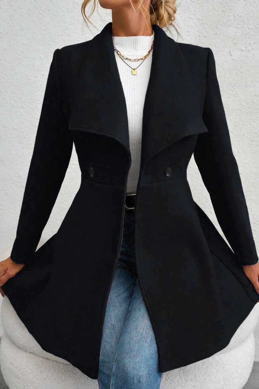 Slim Fit Longline Coat with Notched Collar and Defined Waist