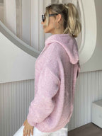 Hooded Knit Cardigan with Drawstring and Button Front