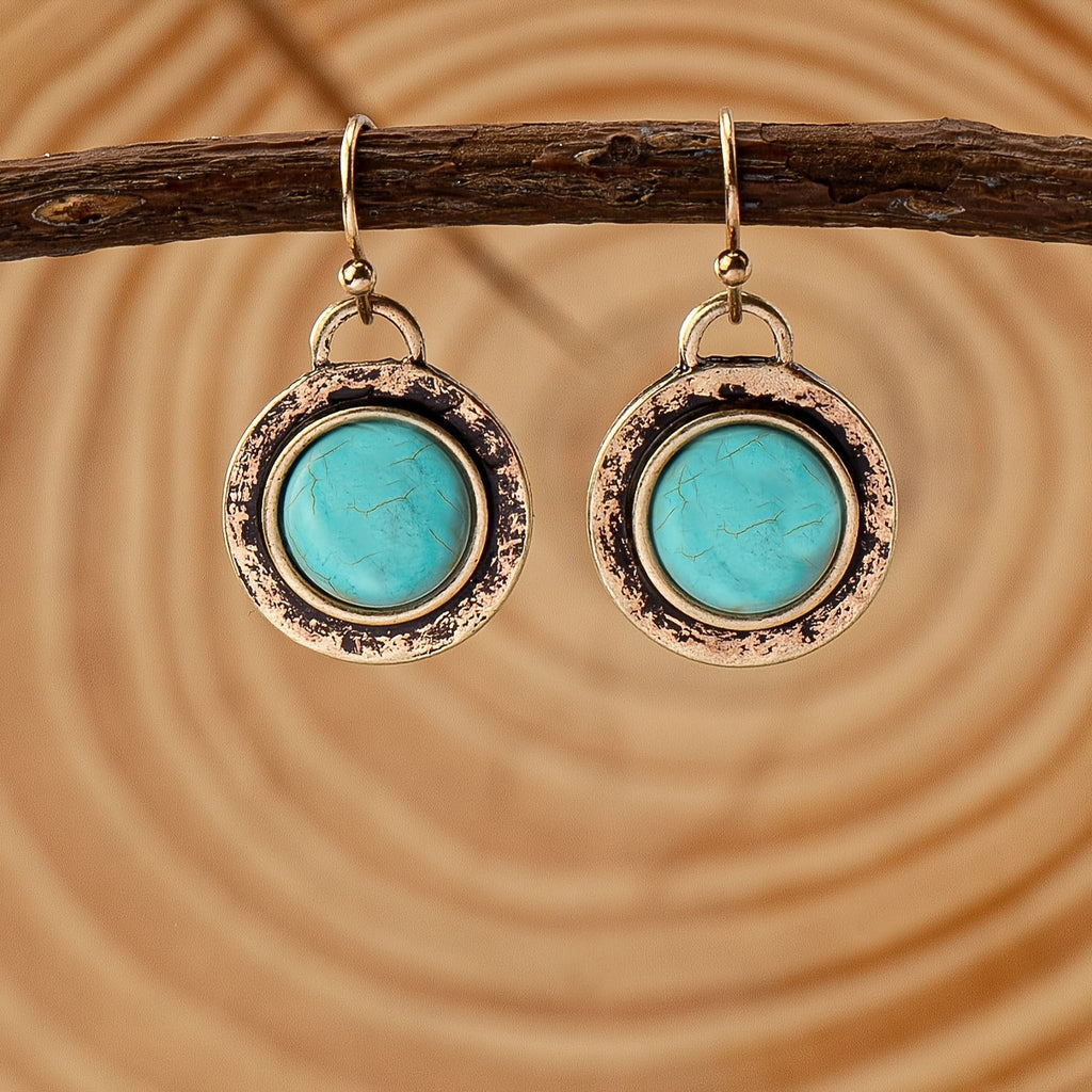 Bohemian Minimalist Round Turquoise Drop Earrings