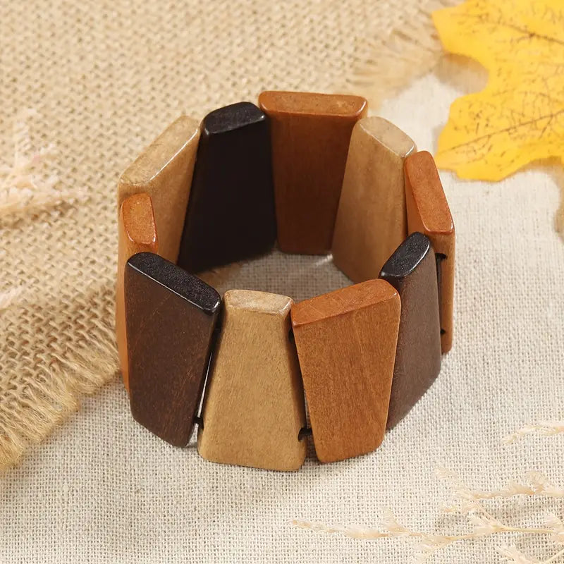 Square Wooden Bead Stretch Bracelet
