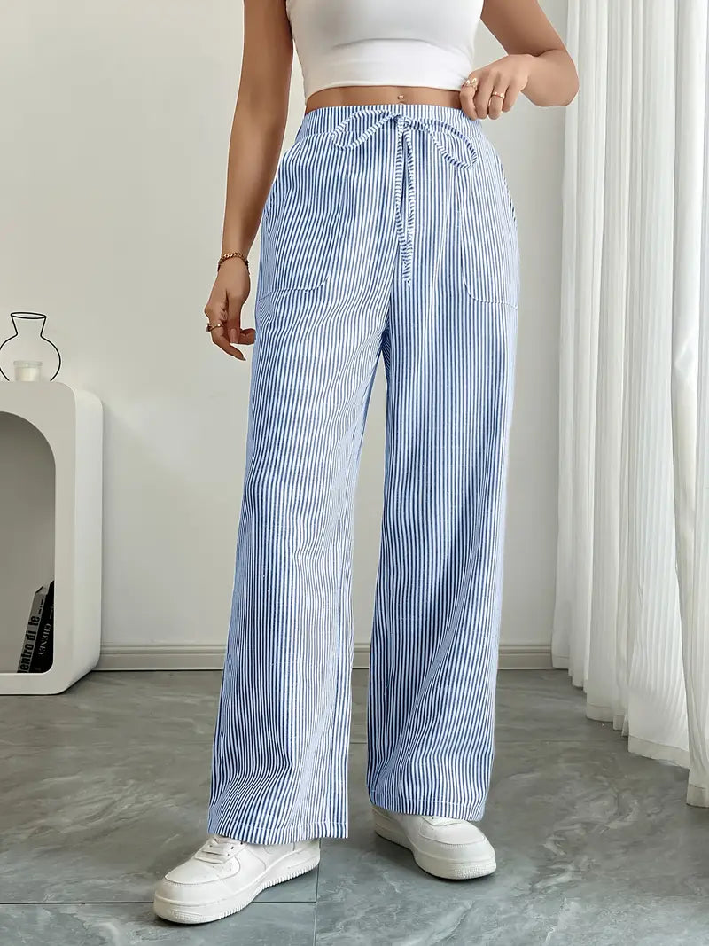 Striped Wide-Leg Trousers with Drawstring Waist