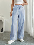 Striped Wide-Leg Trousers with Drawstring Waist