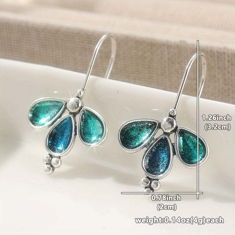 Teal Glass Floral Drop Earrings