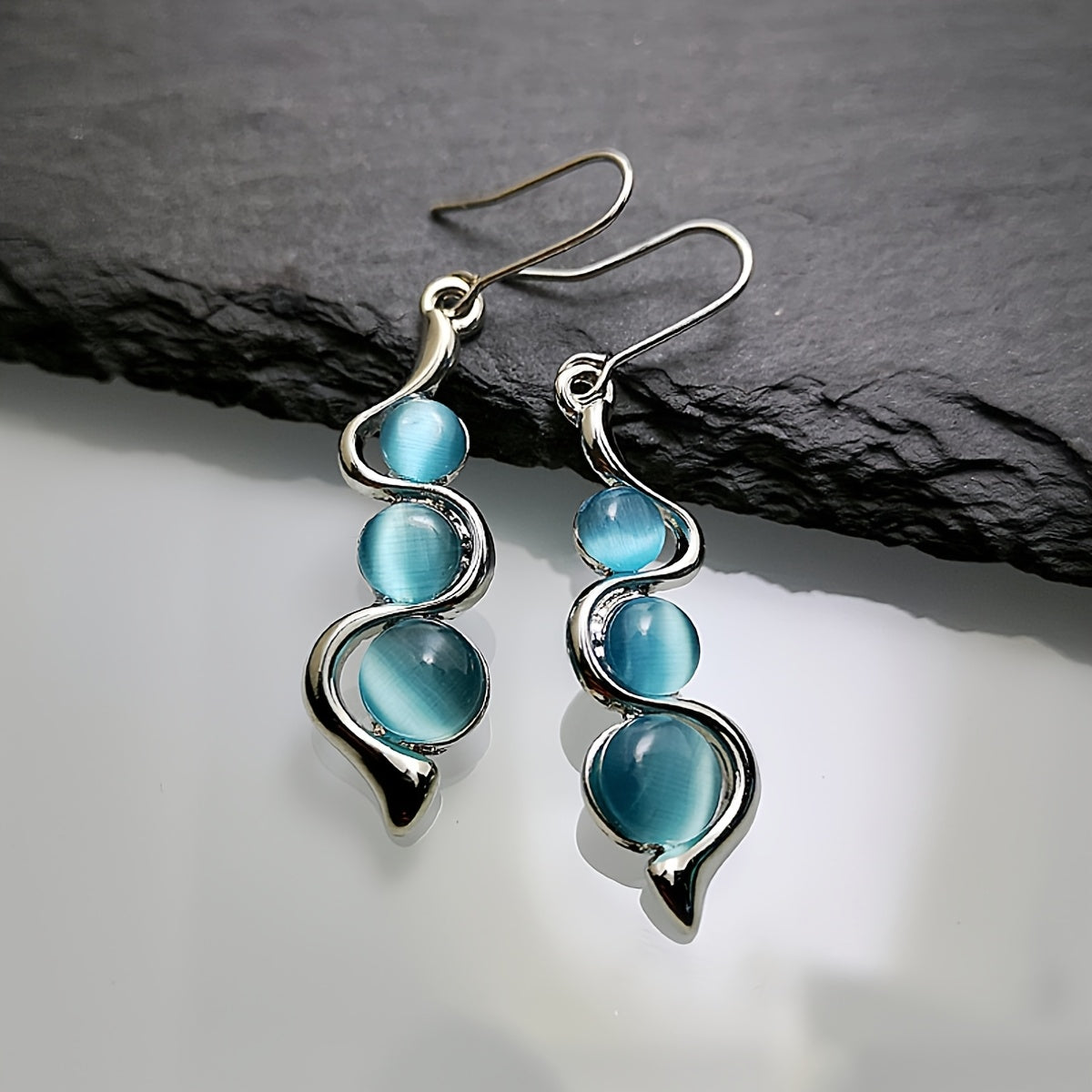 Moonstone Silver-Plated Spiral Drop Earrings