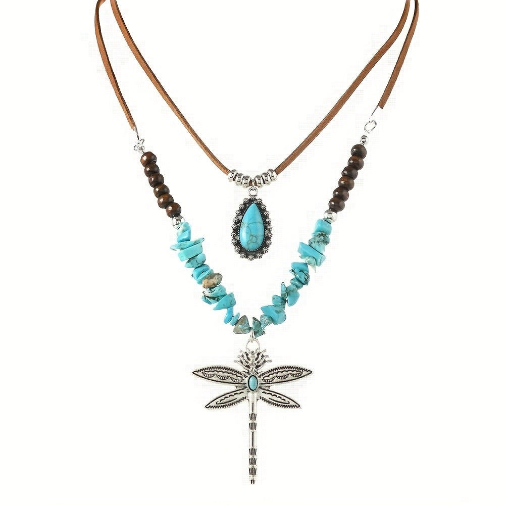 Bohemian Two-Piece Turquoise Dragonfly Layered Necklace