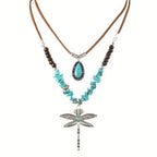 Bohemian Two-Piece Turquoise Dragonfly Layered Necklace