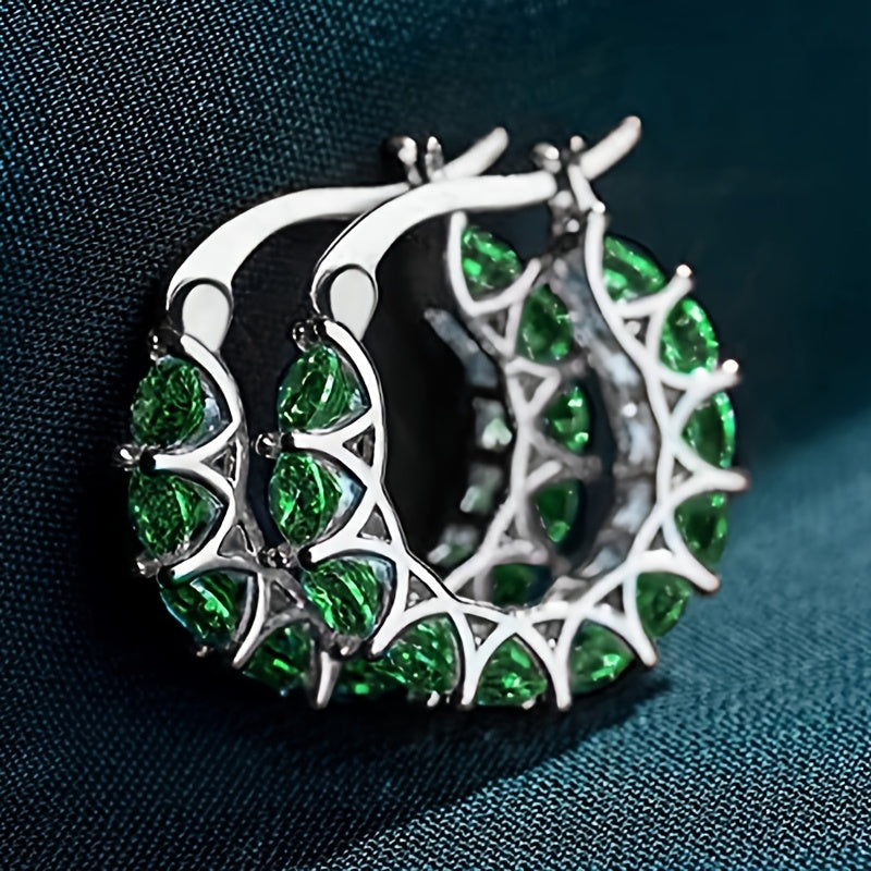 Zirconia Inlaid Circular Hoop Earrings