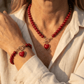 Red Acrylic Heart Necklace and Bracelet Set