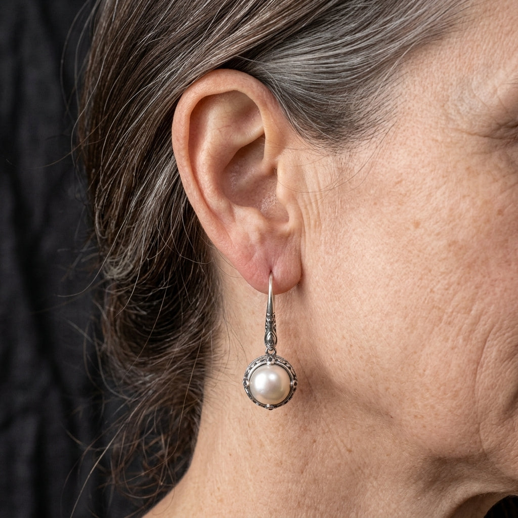 Silver-Tone Pearl Inlay Earrings