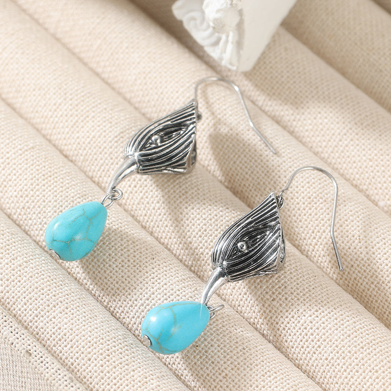 Vintage Silver-Tone Irregular Turquoise Drop Earrings