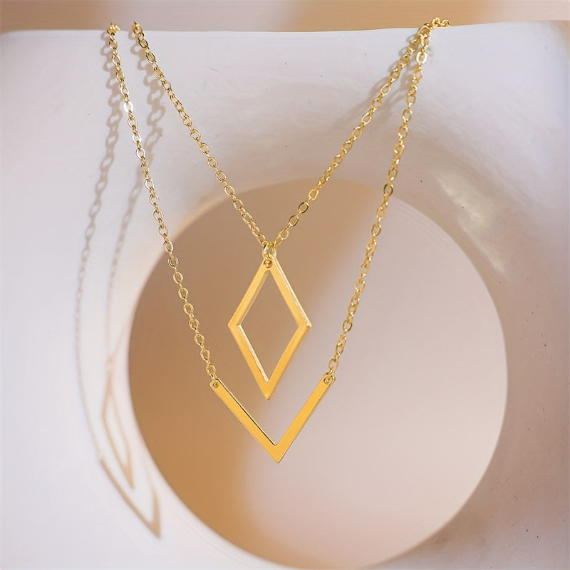 Retro geometrische goudkleurige ketting met V-hanger