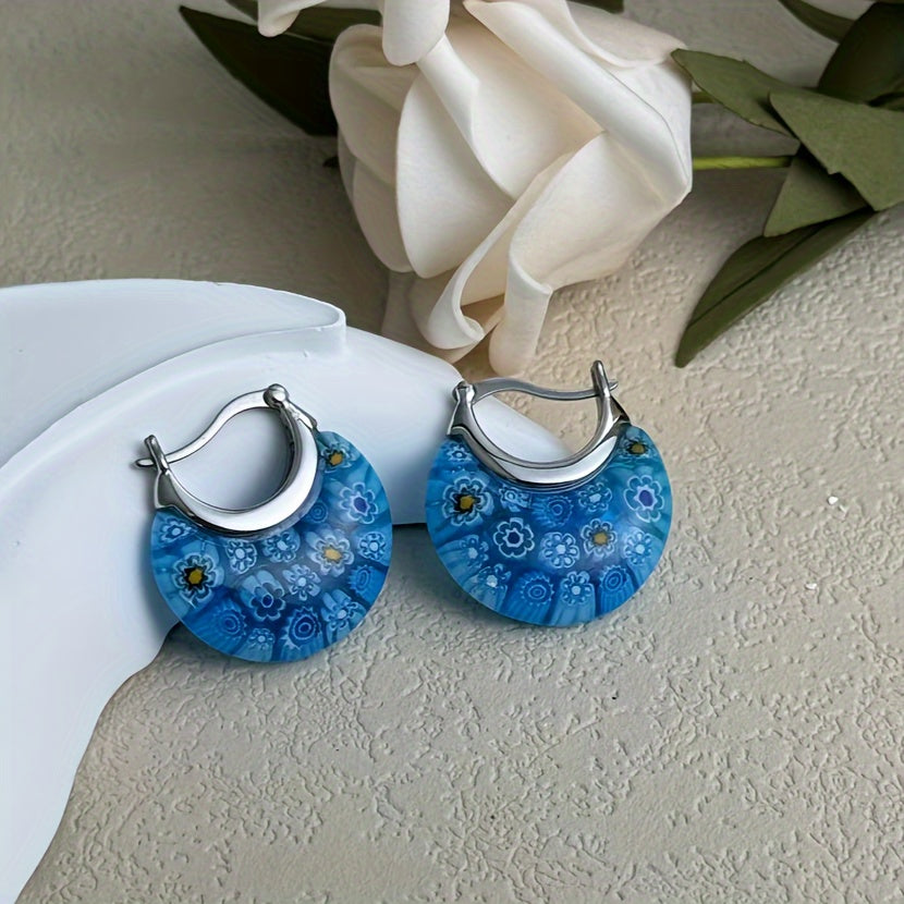 Millefiori Glass Half-Hoop Earrings