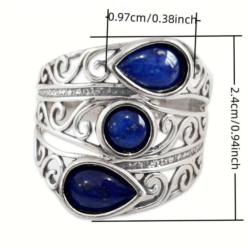 Vintage-Style Lapis Blue Zirconia Multi-Stone Wide Ring