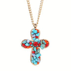 Bohemian Colourful Turquoise Cross Pendant Necklace