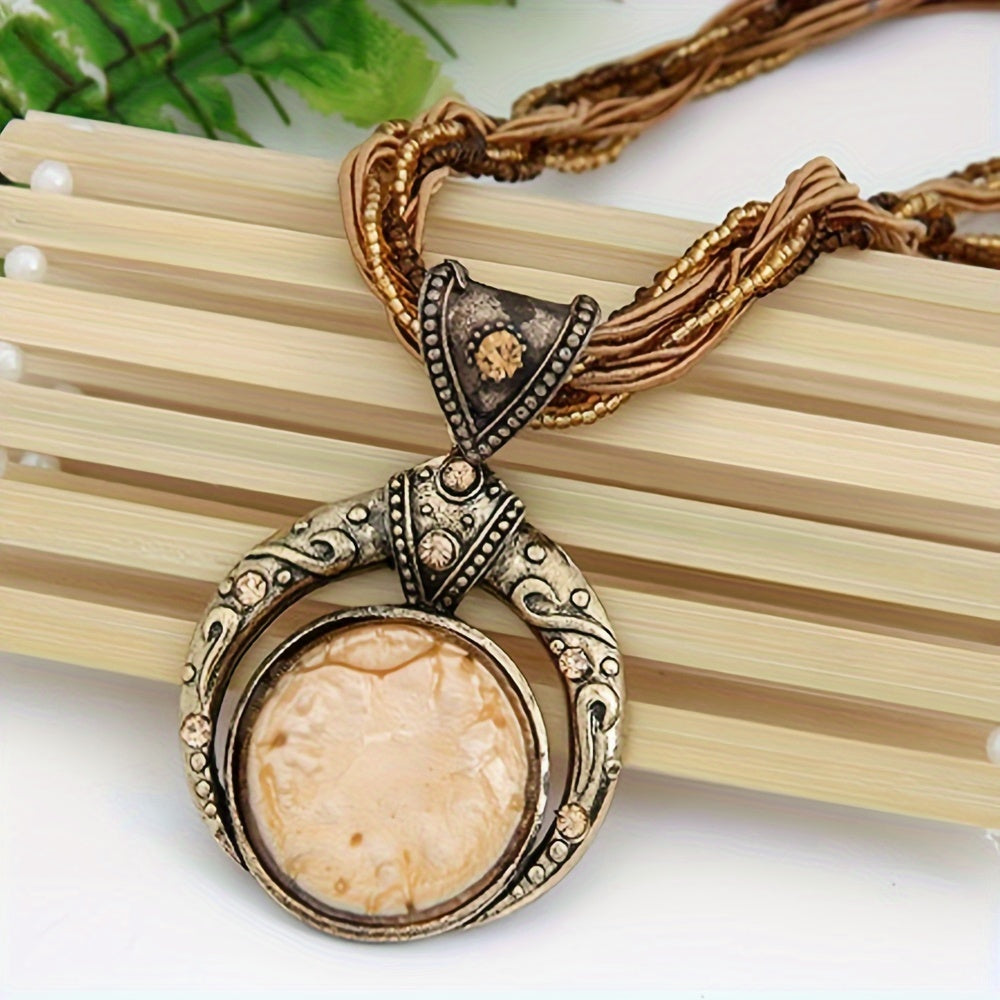 Marble-Look Stone Pendant Bohemian Necklace