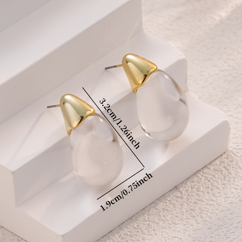 Clear Glass Teardrop Earrings with Gold-Tone Caps