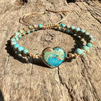Gevlochten turquoise armband met hartsteen
