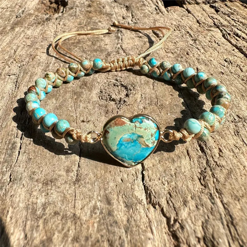 Turquoise Braided Bracelet with Heart Stone