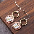 Rustic Textured Mixed-Metal Circle and Heart Dangle Earrings