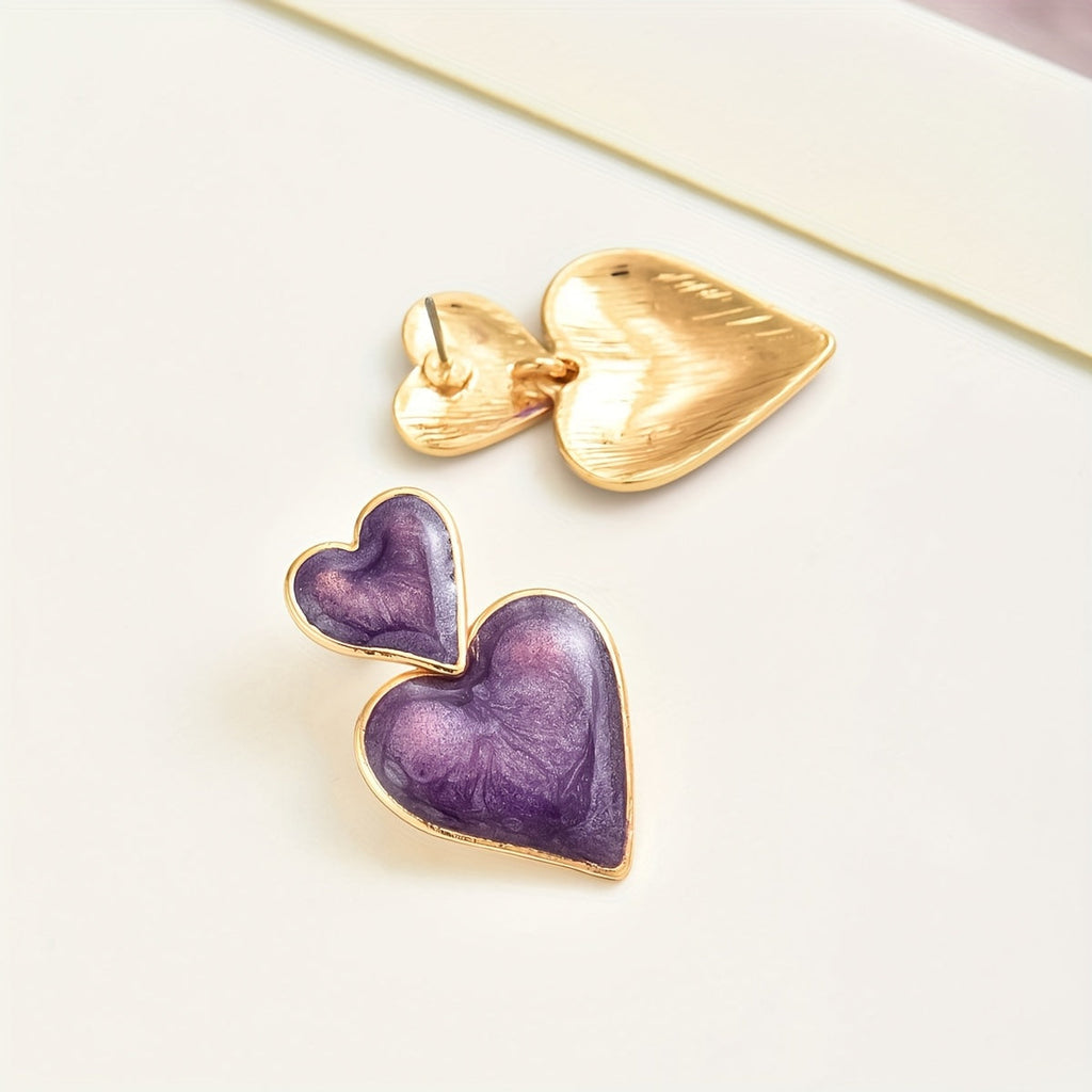 Bohemian Purple Double Heart Drop Earrings