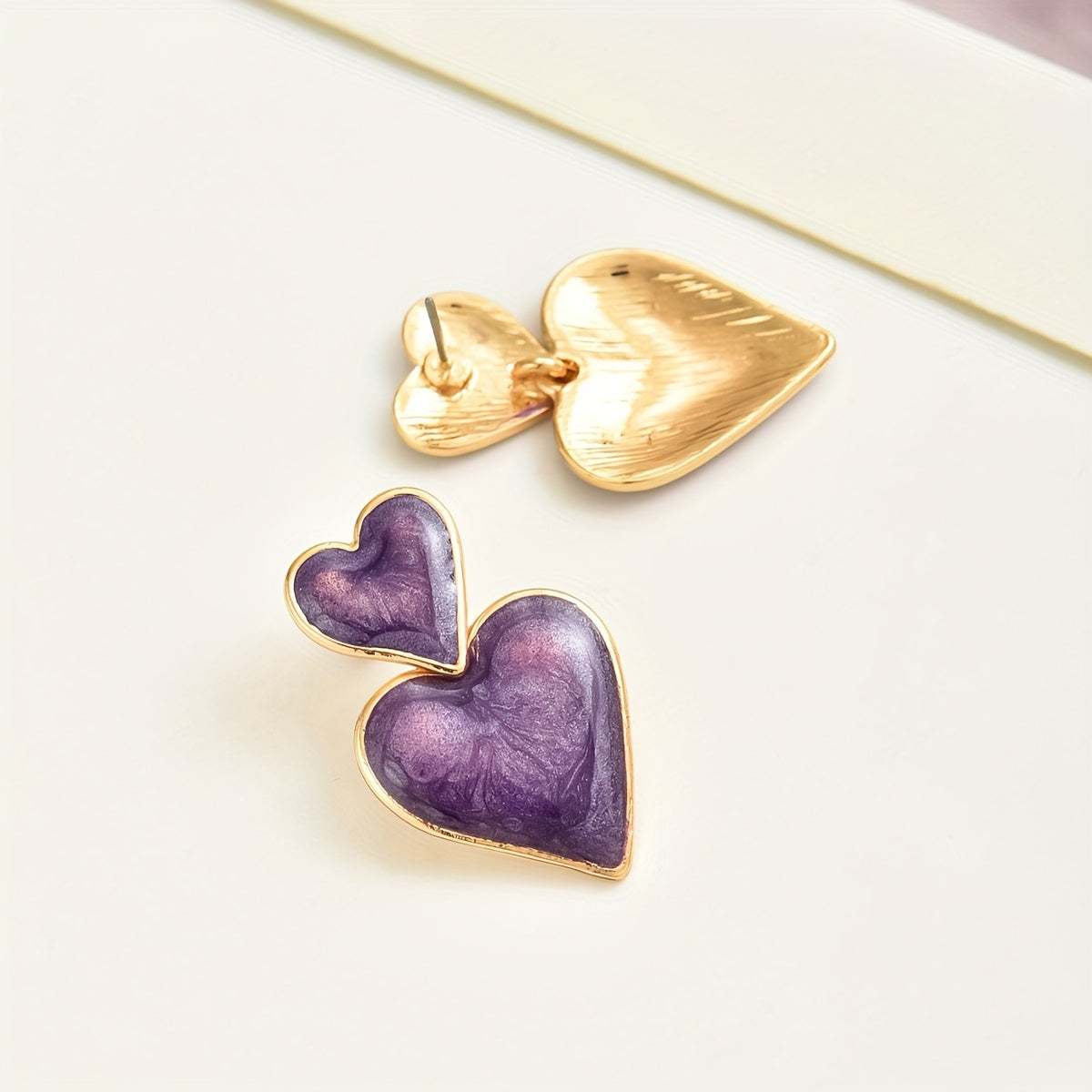 Bohemian Purple Double Heart Drop Earrings