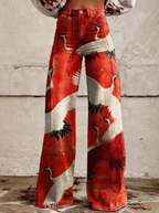 Broek met print, wijde pijpen, hoge taille en retro uitstraling