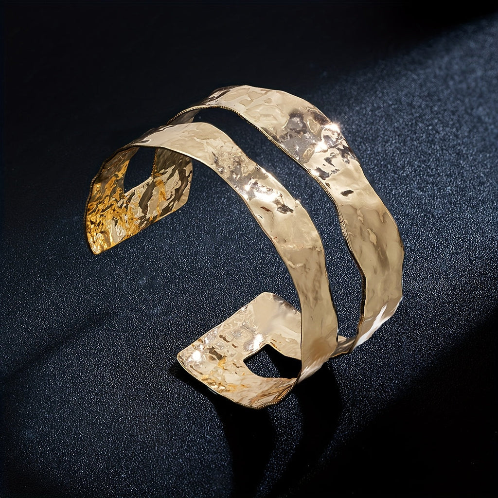 Vintage-Style Hammered Wide Cuff Bangle