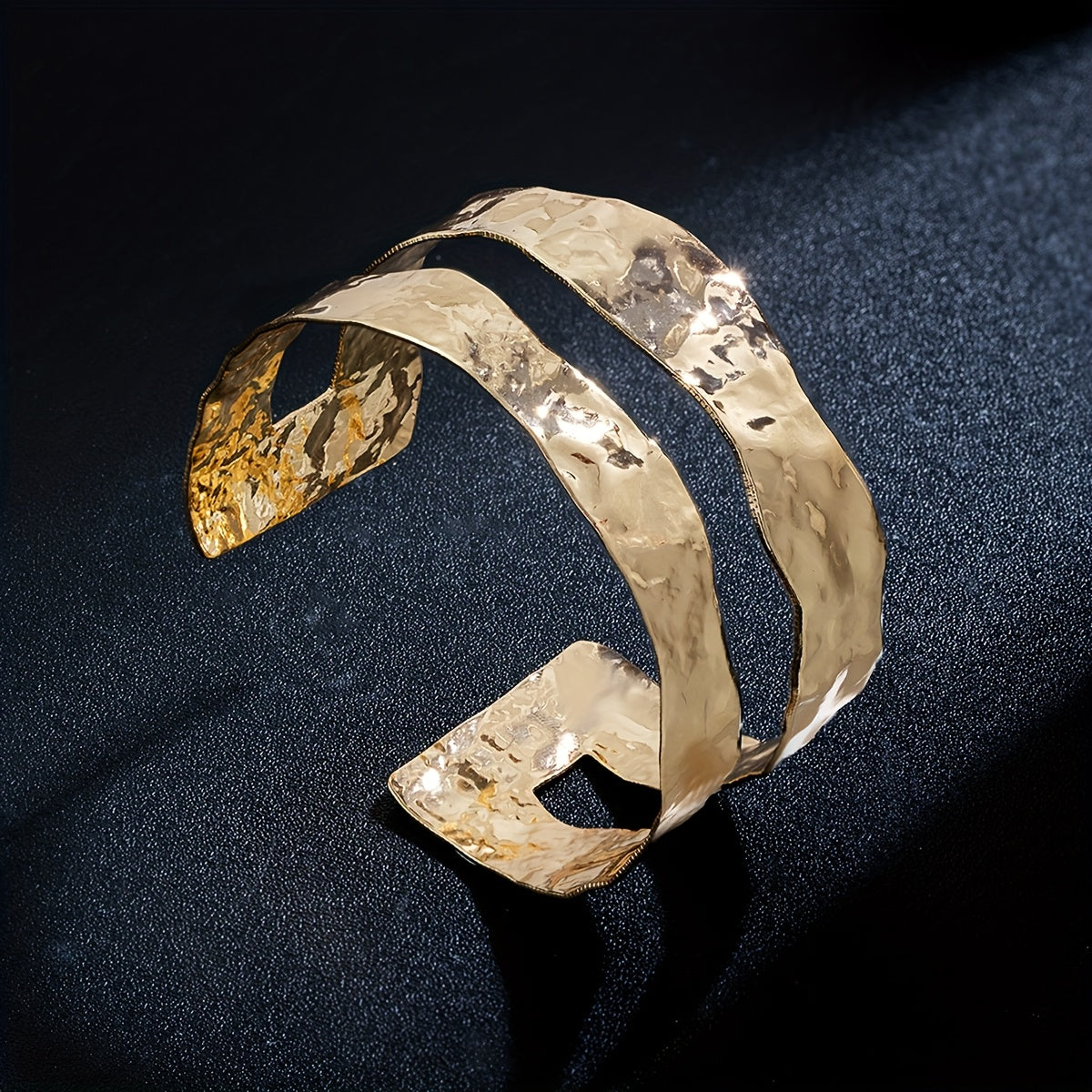 Vintage-Style Hammered Wide Cuff Bangle