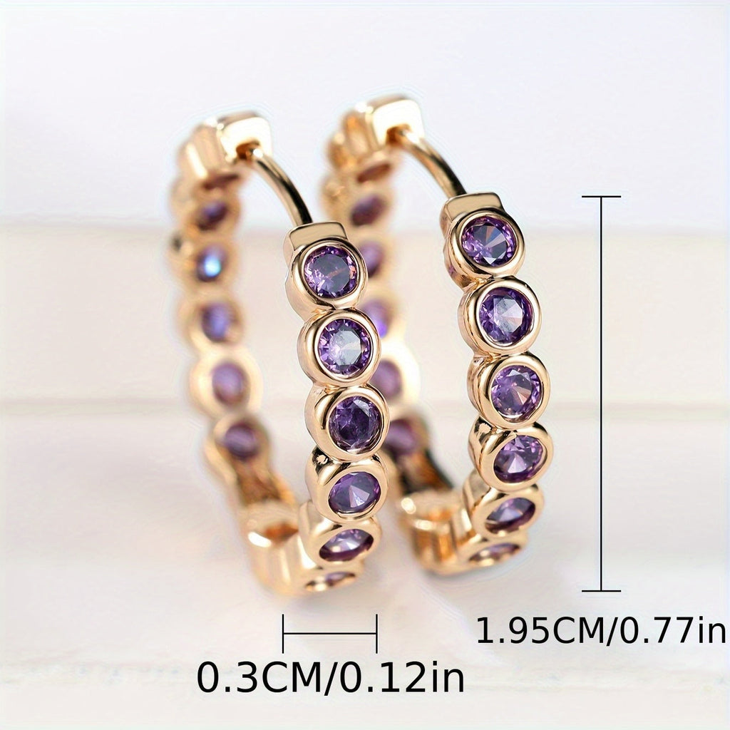 Ethnic-Style Purple Zirconia Crystal Hoop Earrings