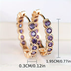 Ethnic-Style Purple Zirconia Crystal Hoop Earrings