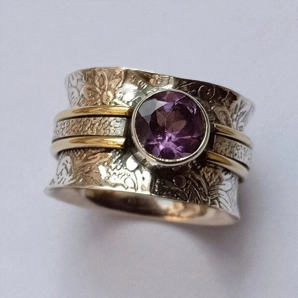 Bohemian Amethyst Crystal Spinner Band Ring