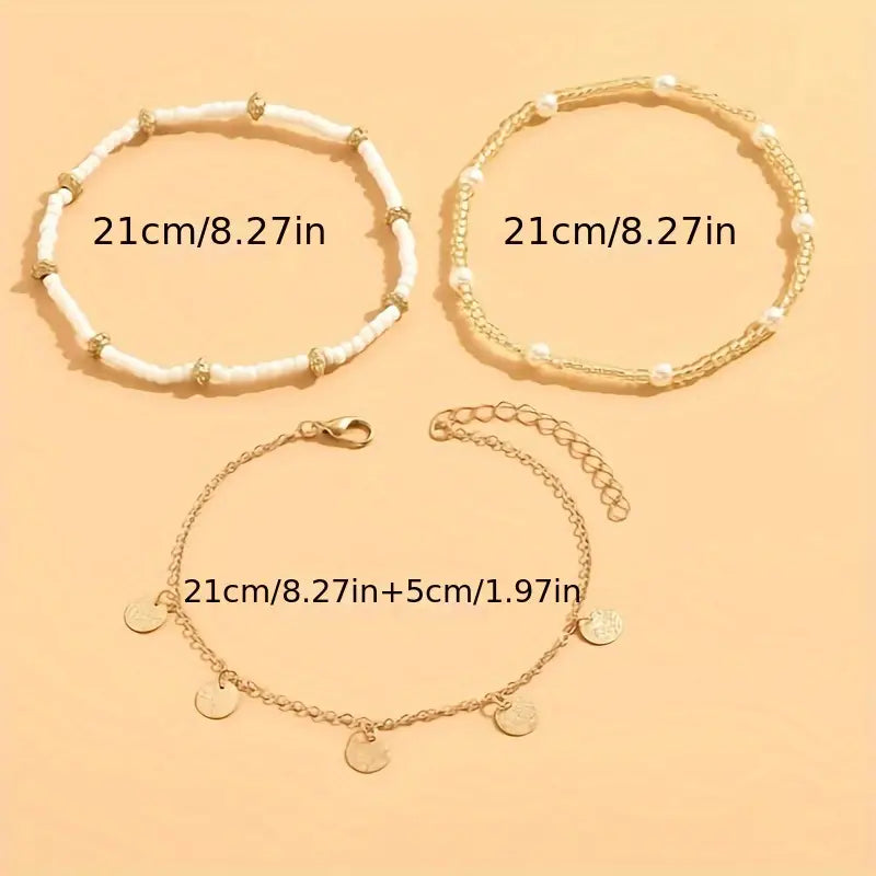 Three-Piece Layered Gold-Tone Anklet Set