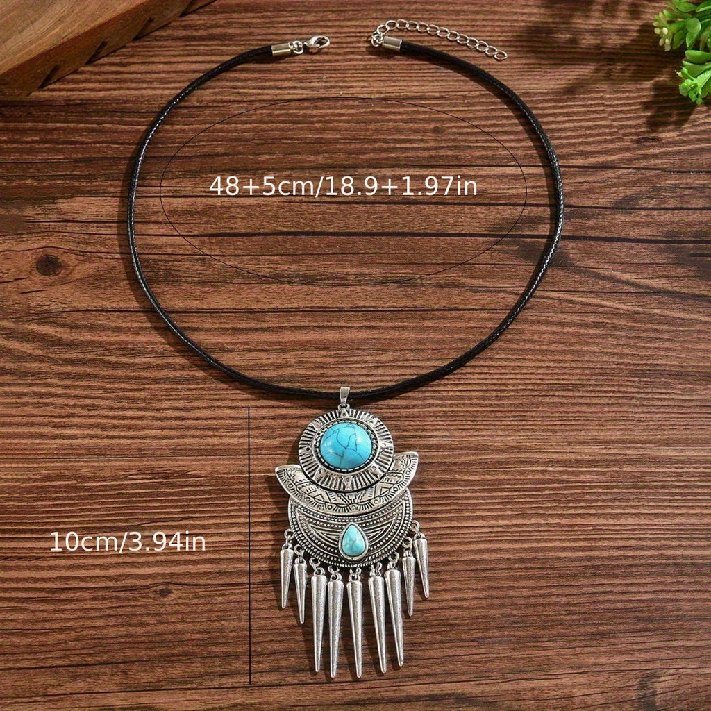 Bohemian Spike Tassel Turquoise Pendant Necklace
