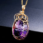 Purple Synthetic Zirconia Inlaid Oval Pendant Necklace