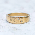 Adjustable Vintage-Style Celestial Moon and Star Gold-Plated Ring
