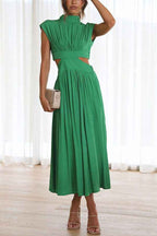 Midi Dress with Waist Cut Out and Practical Side Pockets
