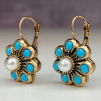 Vintage Turquoise and Pearl Flower Earrings