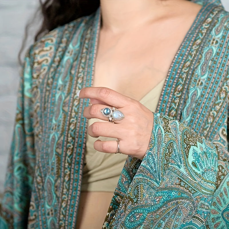Moonstone-Look Ring with Fine Band