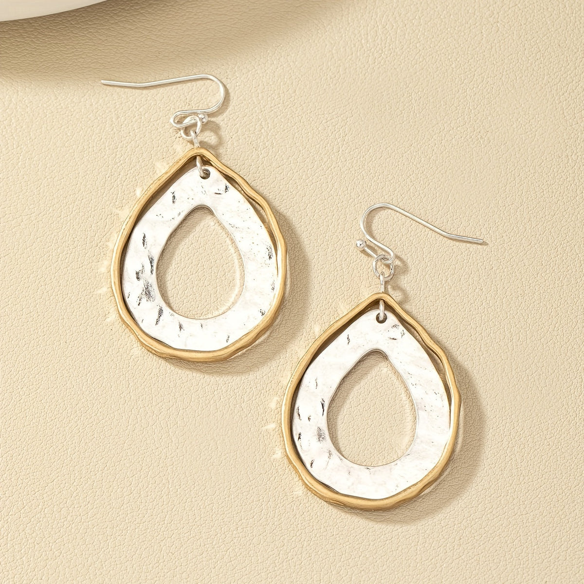 Two-Tone Artisan Teardrop Drop Earrings