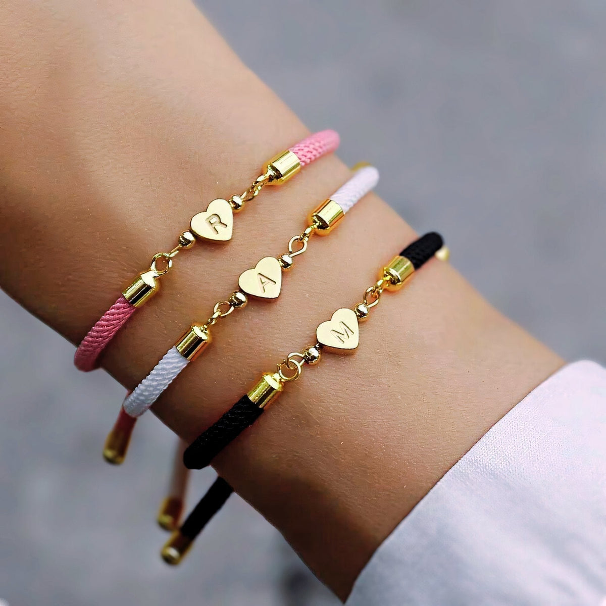 Adjustable Initial Letter Bracelet with Heart Detail