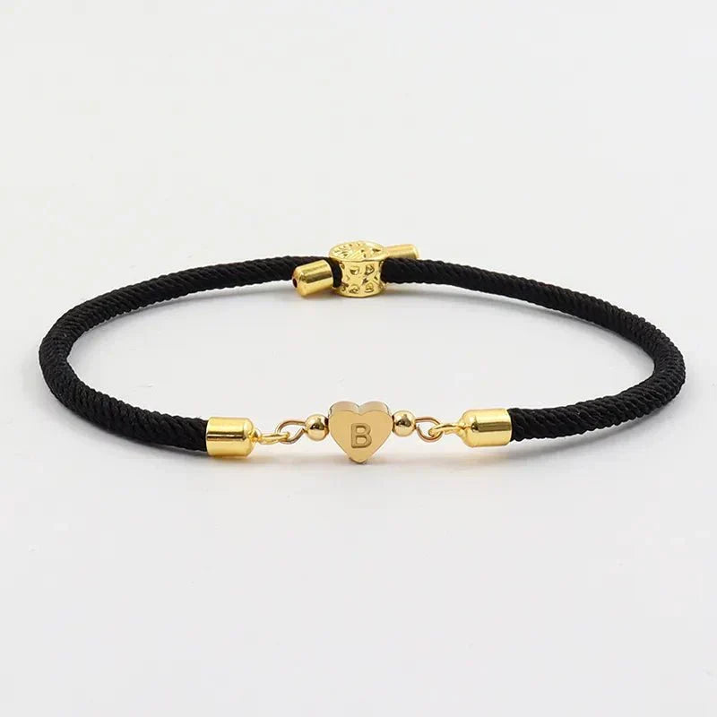 Adjustable Initial Letter Bracelet with Heart Detail