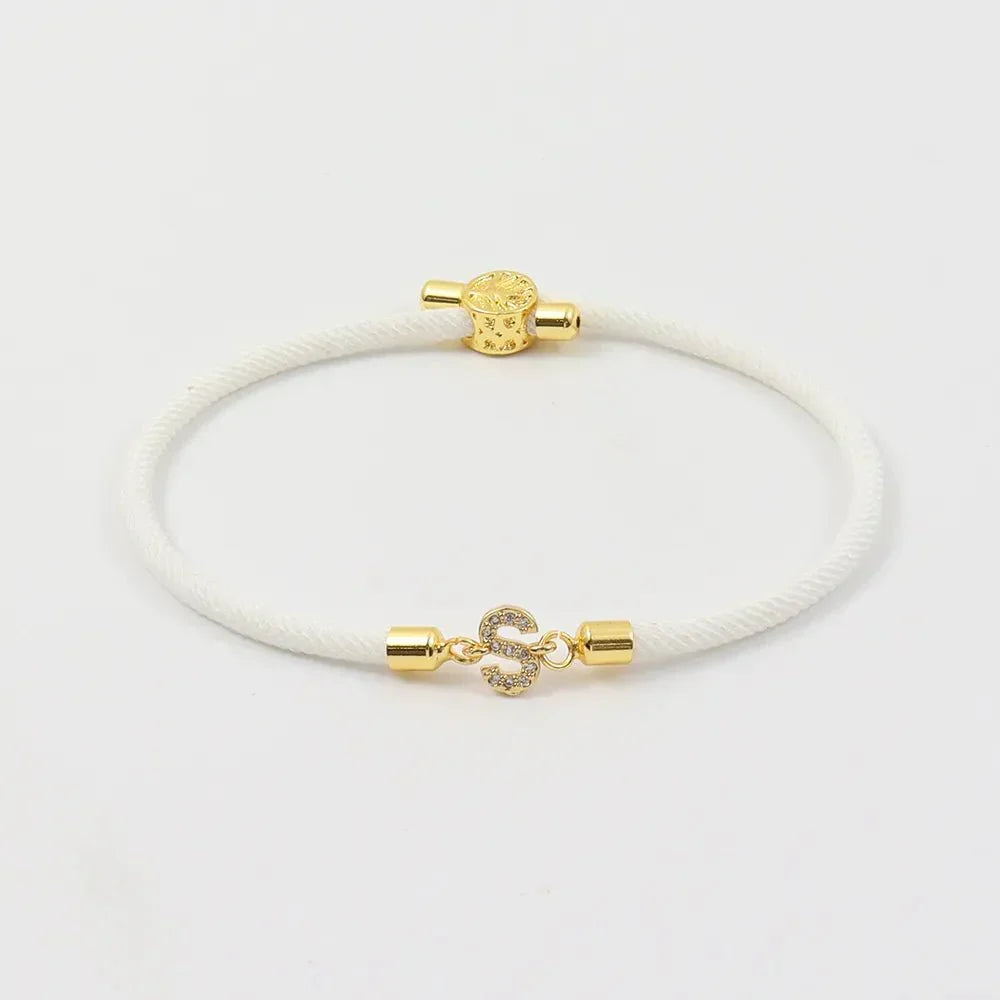 Dainty Initial Cord Bracelet with Pavé Charm