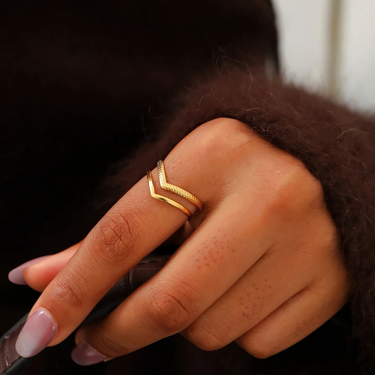 Adjustable Double-Layer V-Shaped Statement Ring