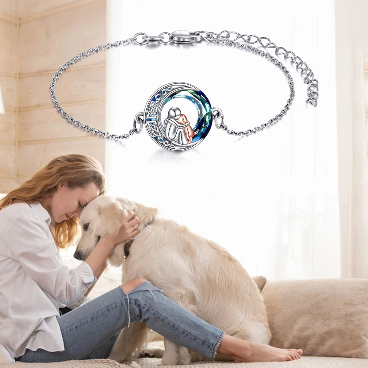 Adjustable Sterling Silver Dog Charm Bracelet