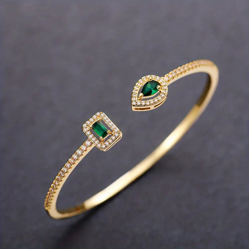 Gold-Tone Open Cuff with Green Square Stones