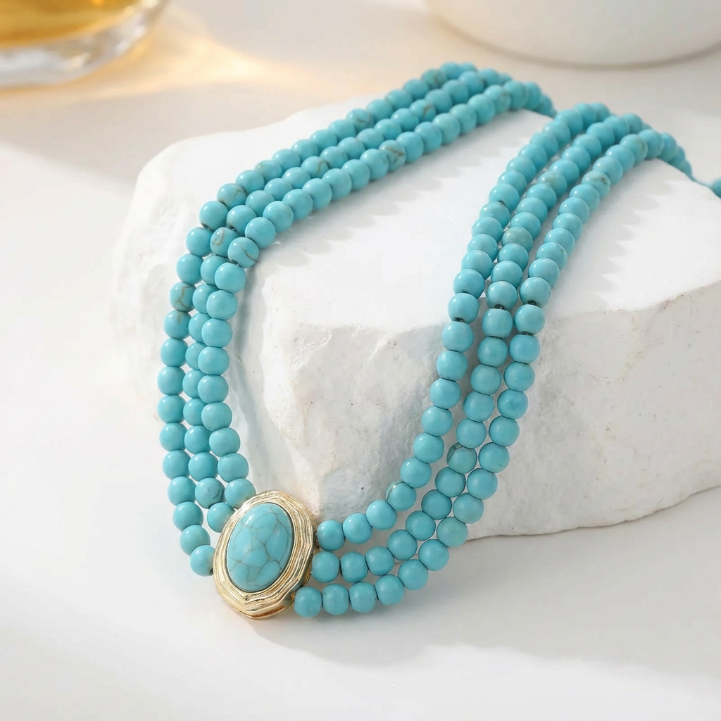Triple-Strand Choker Necklace in Three Stones
