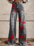 Broek met print, wijde pijpen, hoge taille en retro uitstraling