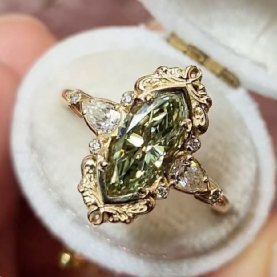 Green Cubic Zirconia Engagement-Style Ring