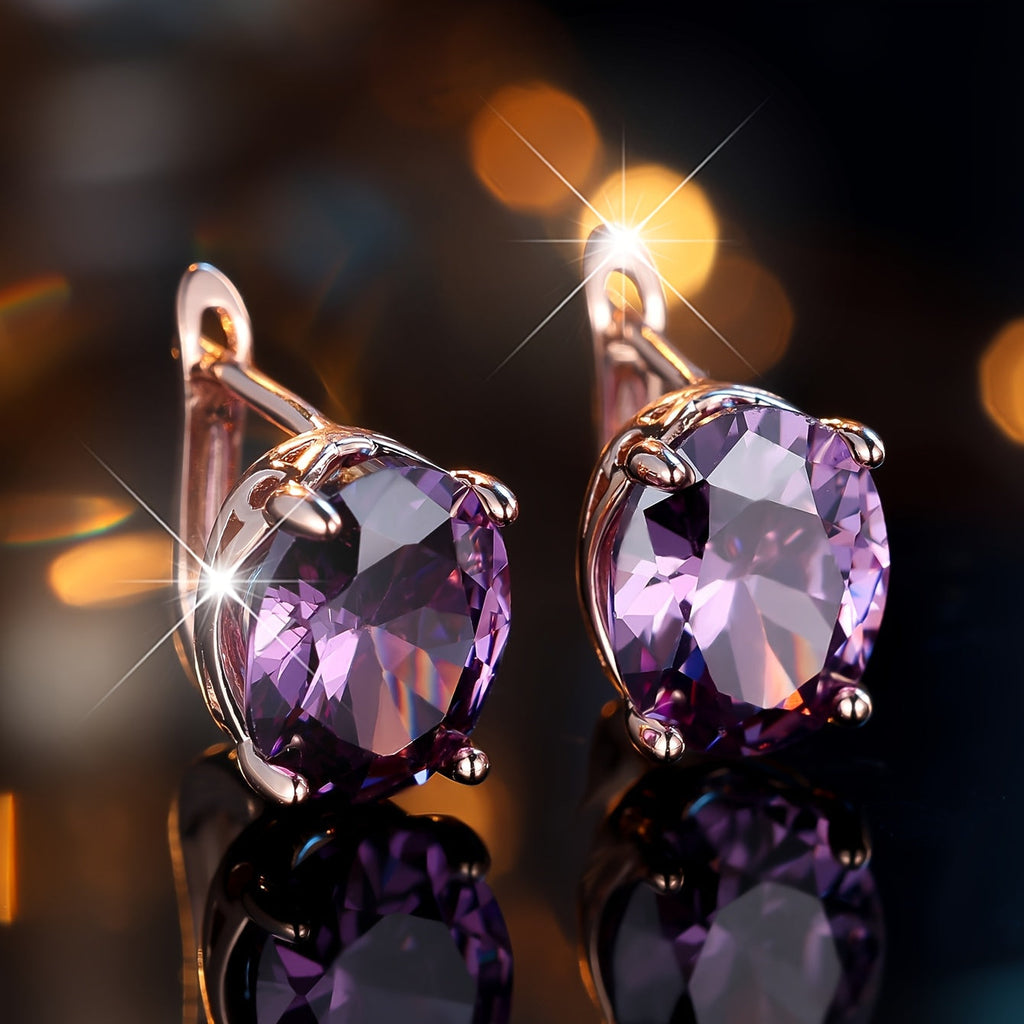 Boho Purple Cubic Zirconia Drop Earrings